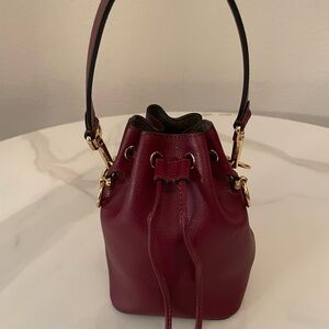 FENDI MINI MON TRESOR BUCKET BAG Burgundy red leather gold hardware